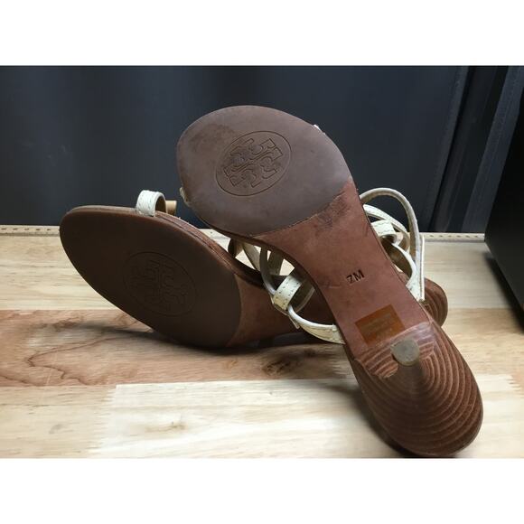 Tory Burch Kailey Bow Kitten Heels Women's 7 Tan Leather Open Toe Slingback - Picture 5 of 6